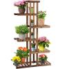 imageGiantex Flower Rack Wood Plant Stand 7 Wood Shelves 11 Pots Bonsai Display Shelf Indoor Outdoor Yard Garden Patio Balcony Living Room Multifunctional Storage Rack Bookshelf WHollowOut Rack