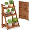 imageGiantex Foldable Ladder Plant Shelf 3Tier Solid Wood Indoor Outdoor Flower Pot Display Rack Corner Storage Bookshelf Freestanding Tiered Plant Stand for Garden Patio Balcony No Assembly