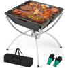 imageGiantex Folding Campfire Grill Camping Grill with Stainless Steel Grates Collapsible Aluminum Legs Carry Bag Portable Firewood Barbecue Grill for Backpacking Road Trips Outdoor CookingBlack  Silver