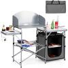 imageGiantex Folding Grill Table with 26 Tabletop and Detachable Windscreen Aluminum Portable Camp Cook Station Carry Bag Quick Setup BBQ Camping Picnic Backyard Outdoor Camping Kitchen Table BrownGrey