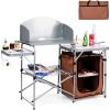 imageGiantex Folding Grill Table with 26 Tabletop and Detachable Windscreen Aluminum Portable Camp Cook Station Carry Bag Quick Setup BBQ Camping Picnic Backyard Outdoor Camping Kitchen Table BrownBrown