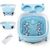 imageGiantex Foot Spa Massager with Heat Bubbles 6 Motorized Shiatsu Rollers Time ampamp Temperature Settings Folding Cover Pedicure Tub Bath Collapsible 6 in 1 Foot Bath Soak Tub Blue