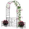 imageGiantex Garden Arbor with Gate 75FT Metal Arch Trellis for Climbing Plants Rose Ivy Archway Pergola with Flower Door 4 Stakes Garden Arch for Wedding Ceremony Bridal Party DecorationGate  Planters