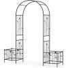 imageGiantex Garden Arbor with Gate 75FT Metal Arch Trellis for Climbing Plants Rose Ivy Archway Pergola with Flower Door 4 Stakes Garden Arch for Wedding Ceremony Bridal Party DecorationPlanters