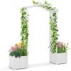 imageGiantex Garden Arbor with Planter Wooden Planter Arch with Trellis Outdoor Arch for Climbing Plants Vegetables Herbs Decorations Arbor Archway for Wedding Ceremony Party WhiteWhite