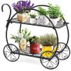 imageGiantex Garden Cart Metal Plant Stand with 4 Decorative Wheels Succulent Collection Flower Pot Holder Display Shelf for Home Patio Garden Flower Shop Parisian Style Plant Potted Rack 2Tier