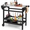 imageGiantex Grill Cart Pizza Oven Stand HDPE Outdoor Prep Table Stainless Steel Top Storage Shelf 4Bottle Wine Rack 5 Hooks Movable Dinning Cart Cooking Table with Wheels for BBQ Party Camping
