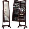 imageGiantex Jewelry Armoire Organizer with Full Length Mirror 14 LEDs Floor Standing Jewelry Cabinet with 2 Drawers 4 Adjustable Angles Lockable Jewelry Storage Box Cabinet BrownBrown