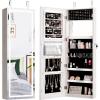 imageGiantex Jewelry Cabinet Armoire Door Wall Mount 472in Lockable Touch Screen Lighted Full Length Mirror 3 Lighting Settings Inside Makeup Mirror Jewelry Storage Box Organizer BlackGrayish White