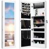 imageGiantex LED Jewelry Cabinet Wall Mounted Door Hanging Lockable Jewelry Armoire with 472 Full Length Mirror Foldable Makeup Tray Lipstick Brush Holders Jewelry Storage Organizer WhiteWhite
