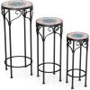 imageGiantex Metal Plant Stand Set of 3 28quot Mosaic Tall Flower Stand with Ceramic Top Round Tile Nesting Display Side Table Indoor Outdoor Flower Holder for Wedding Party Patio Living Room