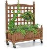imageGiantex Mobile Plant Raised Bed Wood Planter with Lattice Trellis and Wheels Flower Box for Plant Climbing Vertical Garden for Balcony Patio Yard 25quotx11quotx 50quot1