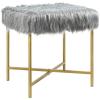 imageGiantex Ottoman Footrest WPaddedLuxurious Faux Fur Covered Seat and Gold Metal Base for Living Room Bedroom Square Ottoman Gray