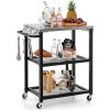 imageGiantex Outdoor Grill Cart  Movable Pizza Oven Stand with Stainless Steel Top 2 Storage Shelves 9 Hooks Food Prep Cooking Table with Lockable Wheels Dinning Serving Cart for Kitchen BBQ Party24 x 16 3Tier
