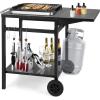 imageGiantex Outdoor Pizza Oven Stand Grill Cart with Wheels Foldable Side Table Gas Tank Hook 4 Removable Hooks DoubleShelf Movable Dining Cart Food Prep Worktable Trolley for Outside Kitchen BBQ