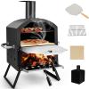imageGiantex Outdoor Pizza Oven Wood Fired 2Layer Pizza Maker with 12Inch Pizza Stone Pizza Peel Removable Cooking Rack Waterproof Cover Folding Legs Outside Pizza Ovens for Camping Backyard BBQ12 Inch