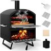 imageGiantex Outdoor Pizza Oven Wood Fired 2Layer Pizza Maker with 12Inch Pizza Stone Pizza Peel Removable Cooking Rack Waterproof Cover Folding Legs Outside Pizza Ovens for Camping Backyard BBQ16 Inch