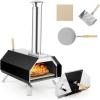 imageGiantex Outdoor Pizza Oven Wood Pellet Fired Grill With 12 Stone Peel Foldable Legs Portable Stainless Steel Maker for Camping Backyard Cooking Black ampamp SilverBlack  Silver
