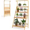 imageGiantex Plant Stand Indoor Outdoor  Bamboo 3Tier Hanging Tall Ladder Flower Pot Display Organizer Rack wHeight Adjustable Rod Folding Plant Shelf Holder for Living Room Corner Patio Garden Balcony