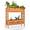 imageGiantex Planter Raised Bed 2Tier Wood Garden Bed Potted Plant Rack with Fence Elevated Standing Plant Container Box for Vegetable Flower Herb Succulent Indoor Outdoor Backyard Balcony 1Natural