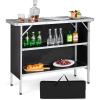 imageGiantex Portable Bar Table for Events Folding Mobile Bartending Station with Storage Shelves Removable Privacy Skirt Carrying Case for Parties Catering Trade Shows Coffee 435L x 345HBlack