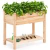 imageGiantex Raised Garden Bed Elevated Wood Planter Box Standing Garden Bed Kit wLegs ampamp Storage Shelf for Vegetable Flower Herb Outdoor Use for Patio Backyard Natural34Lx 18Wx 30H