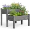 imageGiantex Set of 2 Raised Garden Bed Elevated Wood Planter Box Raised Bed Kit for Flowers Vegetables Fruits Herbs Outdoor Planting Container Patio Balcony Yard NaturalGray