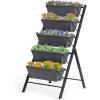 imageGiantex Set of 2 Vertical Raised Garden Bed Elevated Planter Raised Beds with Water Drainage Freestanding 5 Container Boxes for Vegetables and Flowers Growing Outdoor Indoor Patio BalconyGray