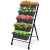 imageGiantex Set of 2 Vertical Raised Garden Bed Elevated Planter Raised Beds with Water Drainage Freestanding 5 Container Boxes for Vegetables and Flowers Growing Outdoor Indoor Patio BalconyDark Gray Wheels