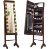 imageGiantex Standing Jewelry Armoire with 18 LED Lights Around the Door Large Storage Mirrored Jewelry Cabinet with Full Length Mirror 16 Lipstick Holders 1 Inside Makeup Mirror WhiteBrown