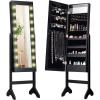 imageGiantex Standing Jewelry Armoire with 18 LED Lights Around the Door Large Storage Mirrored Jewelry Cabinet with Full Length Mirror 16 Lipstick Holders 1 Inside Makeup Mirror WhiteBlack