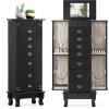 imageGiantex Standing Jewelry Cabinet with 7 Drawers FlipTop Mirror 2 Side Doors with 12 Necklace Hooks Divided Ring Compartments VelvetLined Jewelry Armoire Organizer Chest CherryBlack