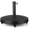 imageGiantex Umbrella Base with Wheels 52 lbs Heavy Duty Umbrella Stand with 4 Lockable Wheels and 2 Handles for 1519 Poles Round Resin Weighted Market Umbrella Holder for Patio Deck Garden