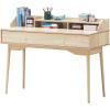 imageGiantex Vanity Desk Makup Table with Large Drawer Storage Shelves Wooden Writing Desk Computer Workstation for Home Office Bedroom Apartment Small SpaceNatural
