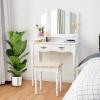 imageGiantex Vanity Set Makeup Table with Stool Dressing Tables with 4 Drawers TriFolding Mirror Large Mirrored Room Vanity Desk for Bedroom Bathroom Padded Seat Chair Vanities White
