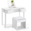 imageGiantex Vanity Set with Flip Top Mirror and Cushioned Stool Makeup Dressing Table Writing Desk with 2 Drawers ampamp 3 Removable Organizers Makeup Table Set Easy Assembly WhiteWhite