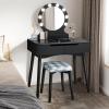 imageGiantex Vanity Set with Round Lighted Mirror Makeup Dressing Table with 8 Light Bulbs and Brightness Adjustable Bedroom Makeup Table with Cushioned Stool and 2 Sliding Drawers WhiteBlack