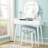 imageGiantex Vanity Set with Round Lighted Mirror Makeup Dressing Table with 8 Light Bulbs and Brightness Adjustable Bedroom Makeup Table with Cushioned Stool and 2 Sliding Drawers WhiteWhite