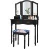 imageGiantex Vanity Set with TriFolding Mirror Makeup Dressing Table with 4 Drawers and Storage Shelf Modern Bedroom Bathroom Makeup Vanity Desk with Cushioned Stool for Girls Women WhiteBlack