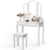 imageGiantex Vanity Set with TriFolding Mirror and 4 Drawers Makeup Dressing Table with Cushioned Stool for Girls Women Modern Bedroom Bathroom Makeup Table with Stool BlackWhite