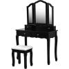 imageGiantex Vanity Set with TriFolding Mirror and 4 Drawers Makeup Dressing Table with Cushioned Stool for Girls Women Modern Bedroom Bathroom Makeup Table with Stool BlackBlack