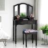 imageGiantex Vanity Table Set with TriFolding Mirror Makeup Dressing Table with 4 Drawers Bedroom Vanity with Padded Stool Room Desk Vanities Black