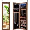 imageGiantex Wall or Door Mounted Jewelry Cabinet with Full Length Mirror Over The Door Jewelry Armoire Organizer Hanging Storage Cabinet with Necklace Hooks Earring Slots Ring Slots ampamp Shelves WhiteRustic Brown