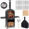 imageGiantex Wood Fired Pizza Oven with Pizza Stone Peel Waterproof Cover Cooking Grids Wheels for Outside Camping Outdoor Backyard Party 64 InchWith Side Tables