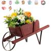 imageGiantex Wood Wagon Planter Small Wheelbarrow Wagon Cart Indoor ampamp Outdoor Decorative Raised Bed W 9 Magnetic Accessories Flower Pot Wheelbarrow Cart for Garden Backyard RedRed