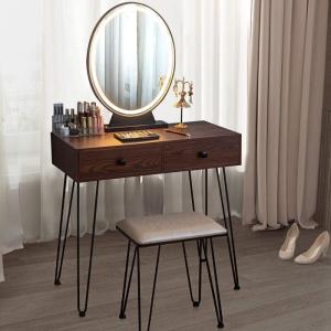 imageCHARMAID Vanity Desk with Mirror and Lights White Makeup Vanity Table with 4 Drawers Charging Station 3Color Lighted Mirror Modern Girls Dressing Table with Stool for Small BedroomWalnut