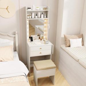 imageCHARMAID Vanity Table Set with Lighted Mirror 8 Bulbs Large Drawer Tabletop Storage Shelf Modern Bedroom Vanity Desk Makeup Dressing Table with Cushioned Stool for Girls Women BlackWhite