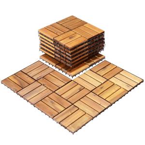 imageGiantex 27 PCS Interlocking Patio Deck Tiles 12 x 12in Acacia Hardwood Floor Tiles Tools Free Assembly 27 sq Ft Wood Composite Deck Flooring Pavers for Outdoor ampamp Indoor Checker Pattern10 PCS