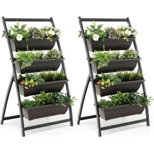 imageGiantex 41FT Vertical Raised Garden Bed 4Tier Elevated Planter Box w4 Containers ampamp Drainage Holes Indoor Outdoor Freestanding Planter for Vegetables Herbs Flowers HeavyDuty Metal Frame2