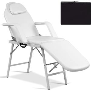 imageGiantex Adjustable Massage Facial Table Bed 73 Inch Massage Tattoo Chair for Salon Beauty Spa Portable Folding Spa Bed Table wCarry Case White